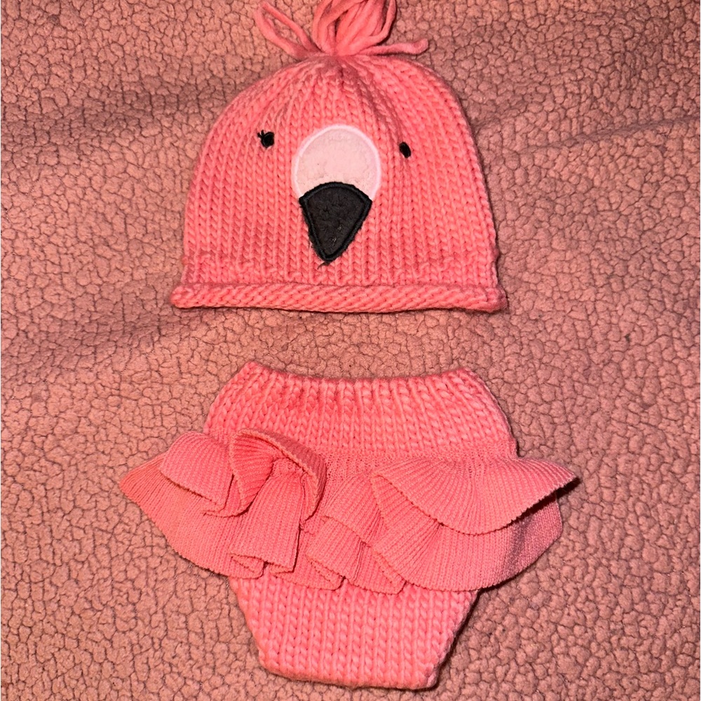 Handmade coral flamingo newborn photo set